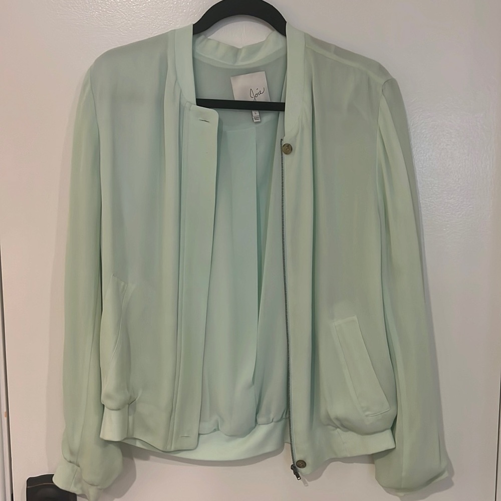 Joie mint, green silk jacket, size large